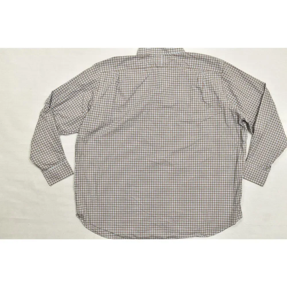Polo Ralph Lauren Shirt 3XB Brown Blue Plaid Check 100% Cotton Stretch Long Slee